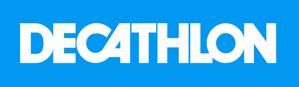 Decathlon logo in white letters on blue background