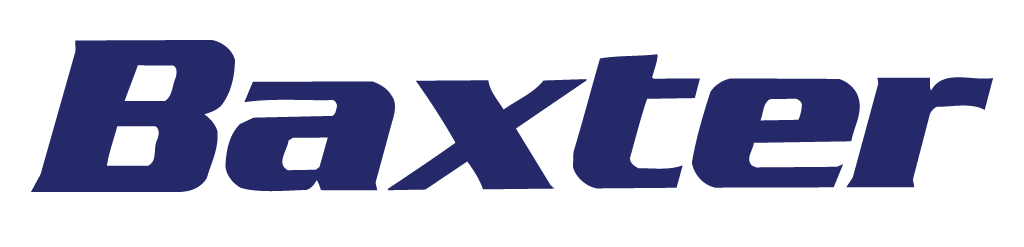 Baxter company logo in dark blue text on white background