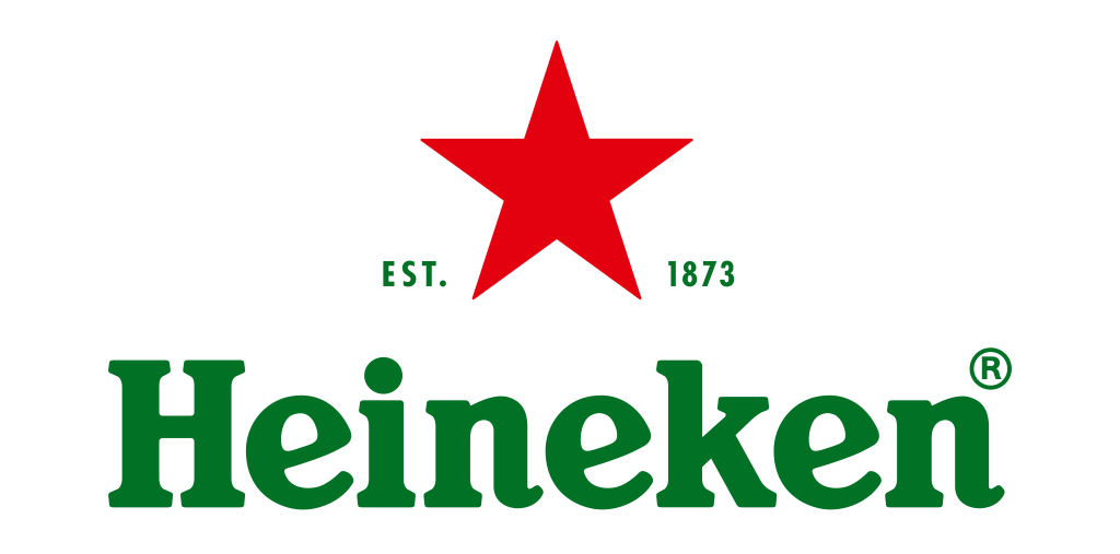 Heineken logo with red star and green text, established 1873