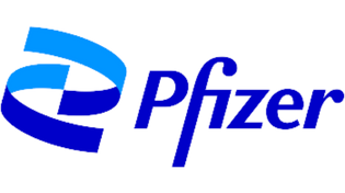 Pfizer pharmaceutical company logo with blue spiral design and company name